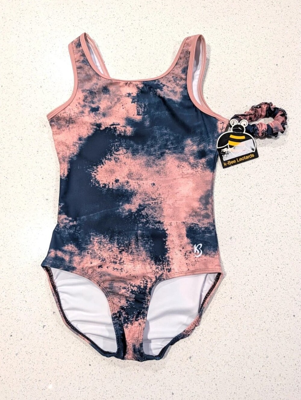 NEW Kbee Gymnastics Dance Leotard AL Large PEACH TieDye Tie Dye +SCRUNCHIE
